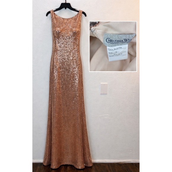 Christina Wu Celebration Dresses & Skirts - Christina Wu Celebration Rose Gold Sequin Formal Gown Size 4 Evening Prom Dress